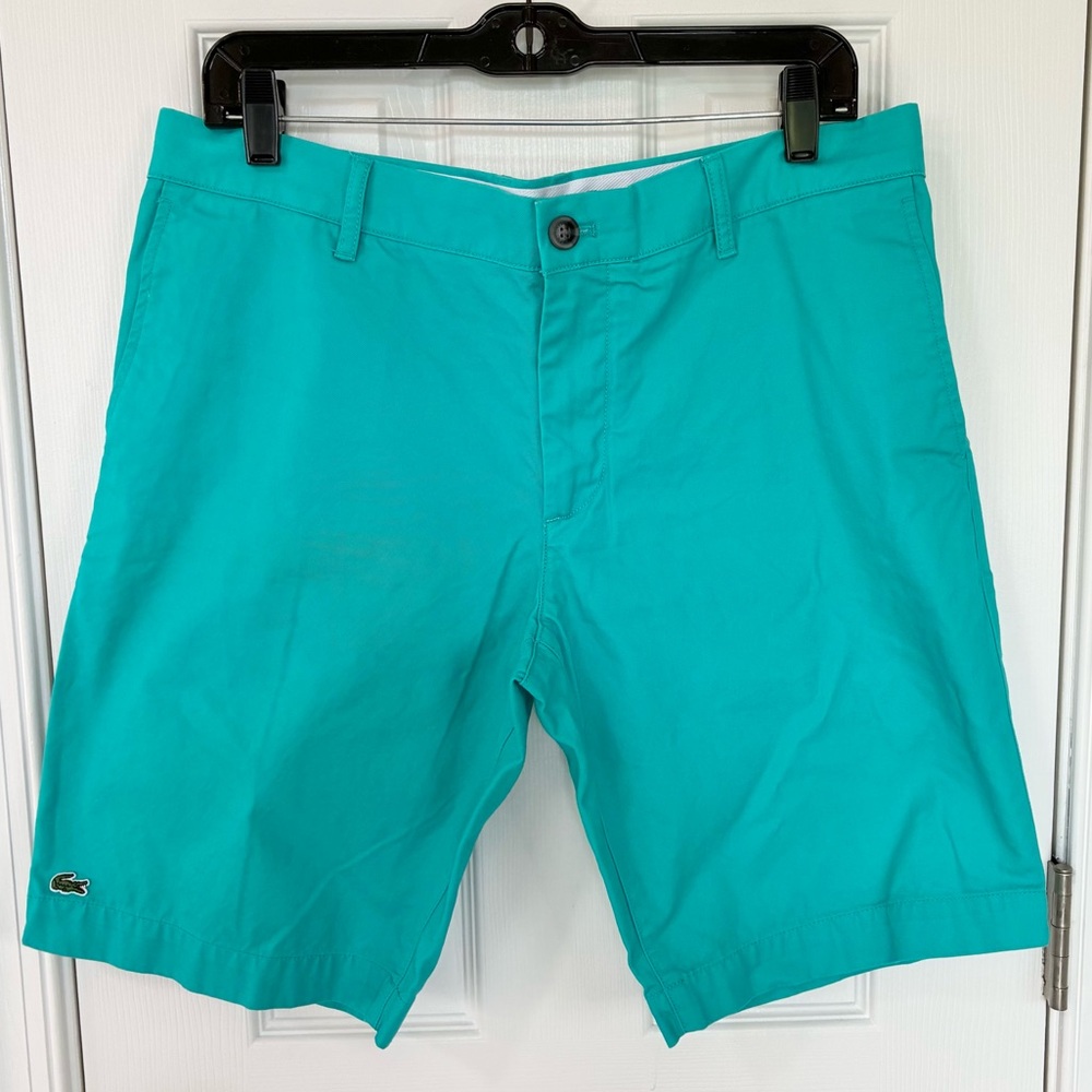 Lacoste Men’s Slim Fit Golf Shorts Turquoise Size 34 Flat Front